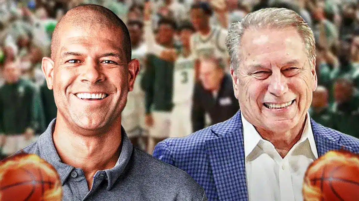 Duke basketball, Blue Devils, Tom Izzo, Shane Battier, Shane Battier Duke, Shane Battier and Tom Izzo with Michigan State basketball arena in the background