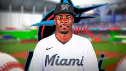 Tim Anderson wearing a Marlins jersey at loanDepot park