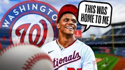 Juan Soto in a Nationals uniform saying “This was home to me”