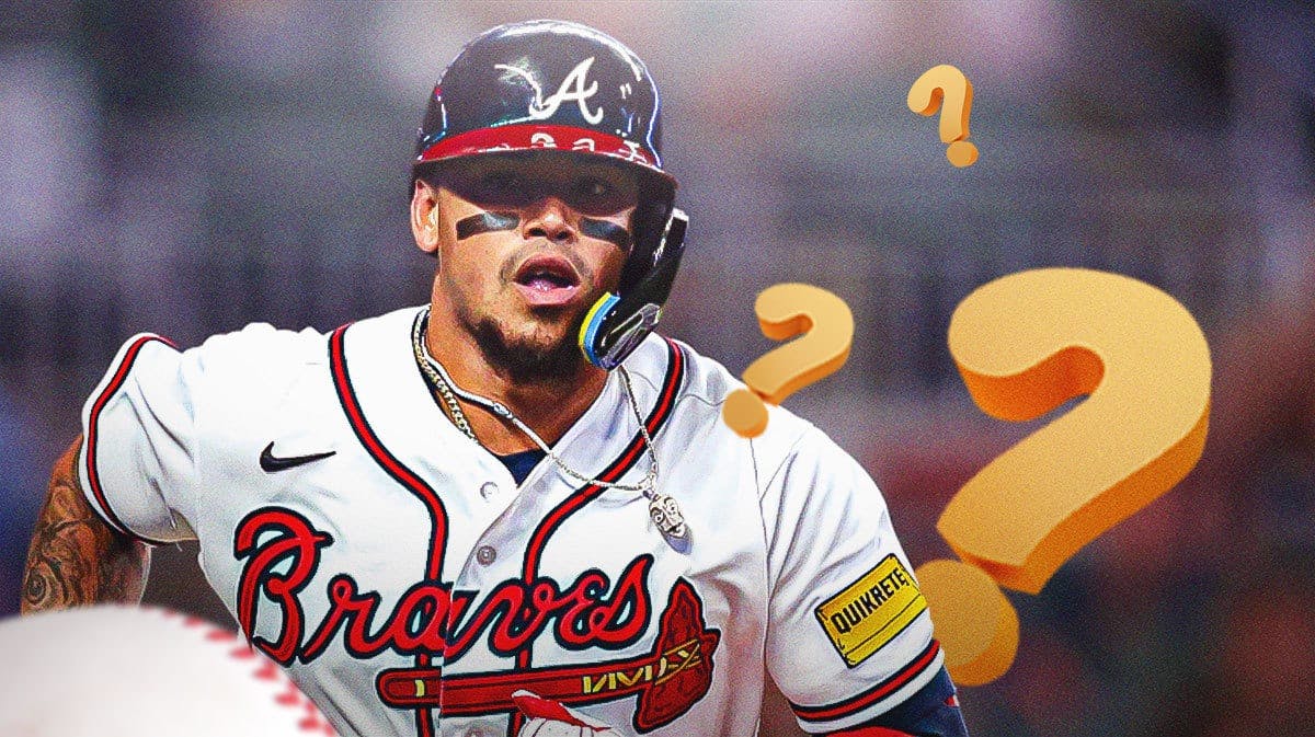 Braves' Orlando Arcia on left. Question mark on right.