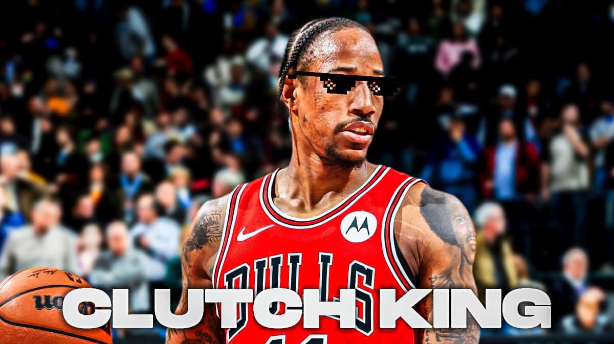 Bulls' DeMar DeRozan with the thug life shades on, with the caption below: CLUTCH KING