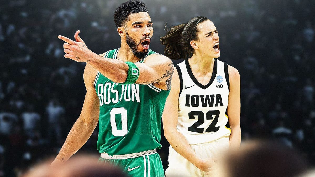 Celtics' Jayson Tatum and Iowa’s Caitlin Clark looking angry