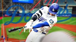 Dodgers Shohei Ohtani swinging a bat at Gocheok Skydome
