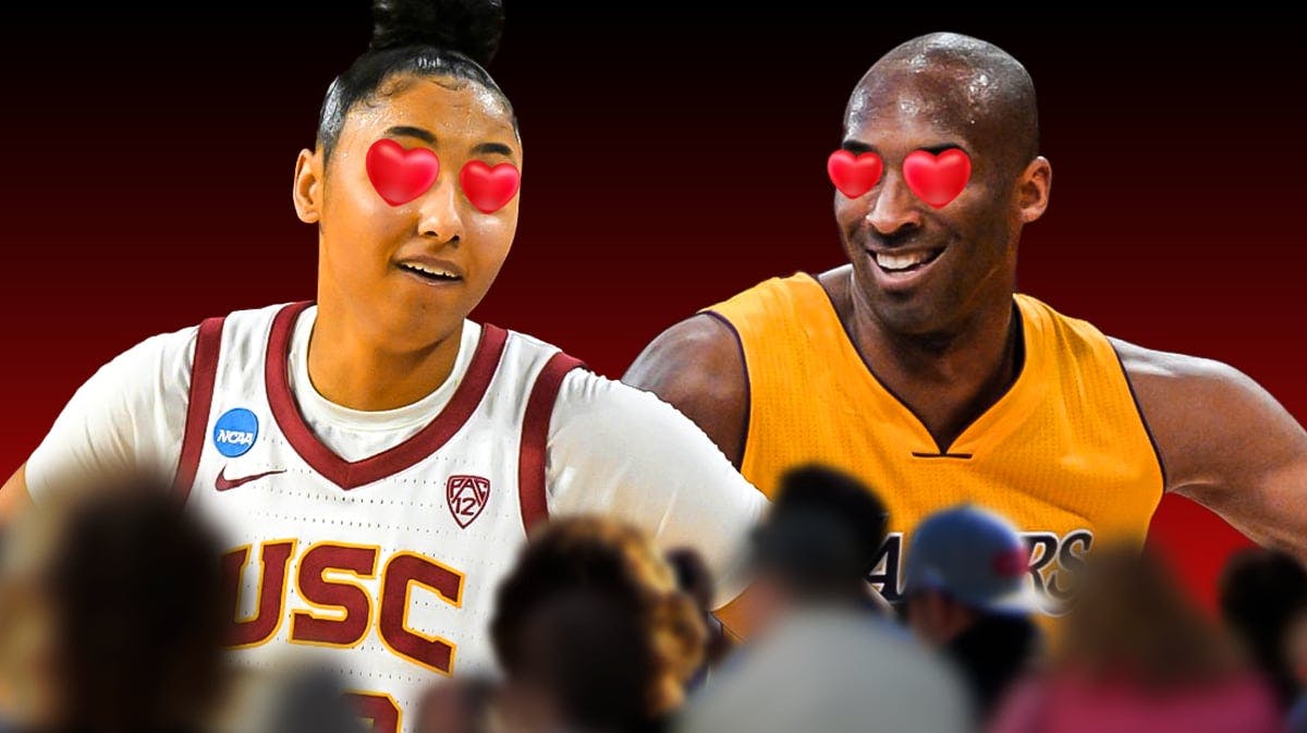 JuJu Watkins and Kobe Bryant both with heart eyes