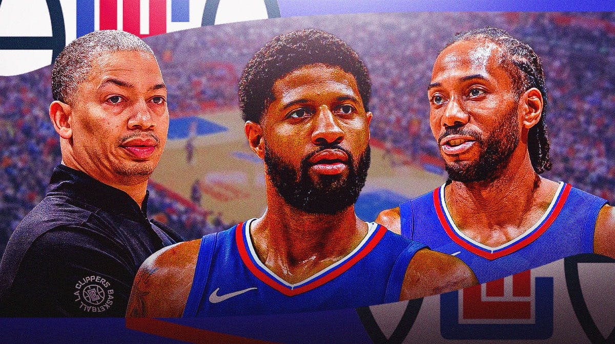 Clippers' Paul George with Ty Lue and Kawhi Leonard