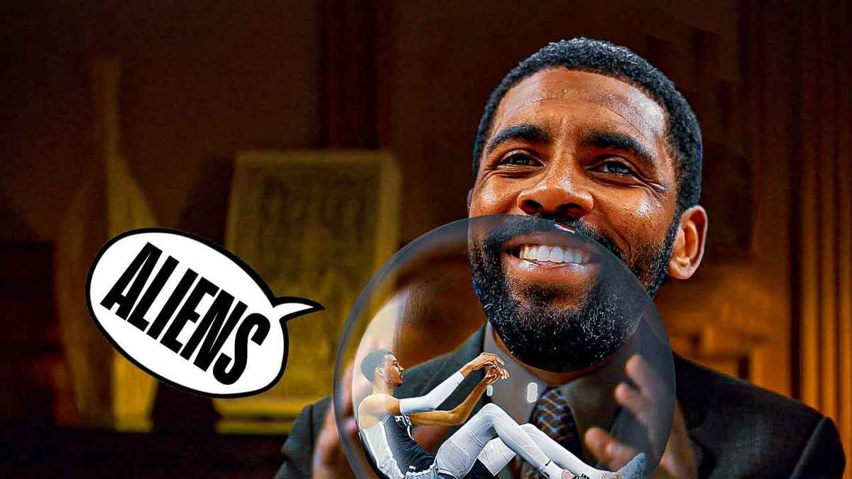 Kyrie Irving as the Alien guy meme, with crystal ball showing Spurs' Victor Wembanyama