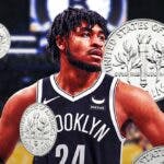 Nets Cam Thomas with dimes all around him.