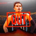 Hawks' Trae Young with "OUT" stamped over him.