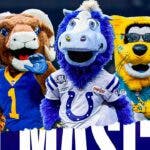 Mascots of the Indianapolis Colts, Jacksonville Jaguars, Philadelphia Eagles, Los Angeles Rams, and Cincinnati Bengals
