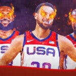 2024 Paris Olympics Team USA Stephen Curry, Kevin Durant, and LeBron James