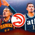 Trae Young next to a Hawks logo and Trae Young
