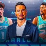 JJ Redick with Hornets' LaMelo Ball and Brandon Miller