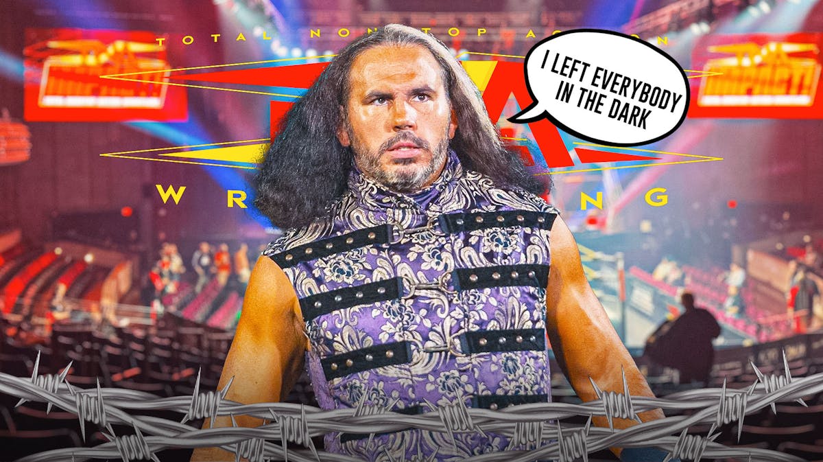 "Broken" Matt Hardy with a text bubble reading "I left everybody in the dark" with the 2024 TNA Wrestling logo as the background.