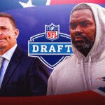 Eliot Wolf and Jerod Mayo with NFL Draft logo in middle