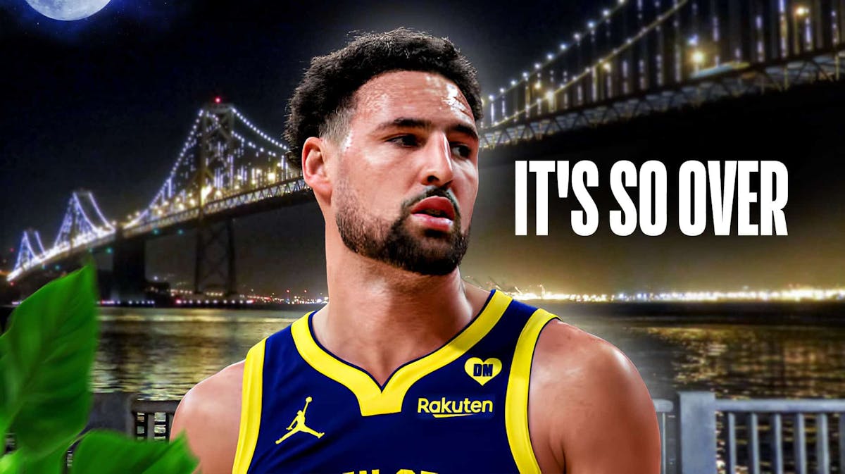 Warriors' Klay Thompson looking sad, with caption below: IT'S SO OVER