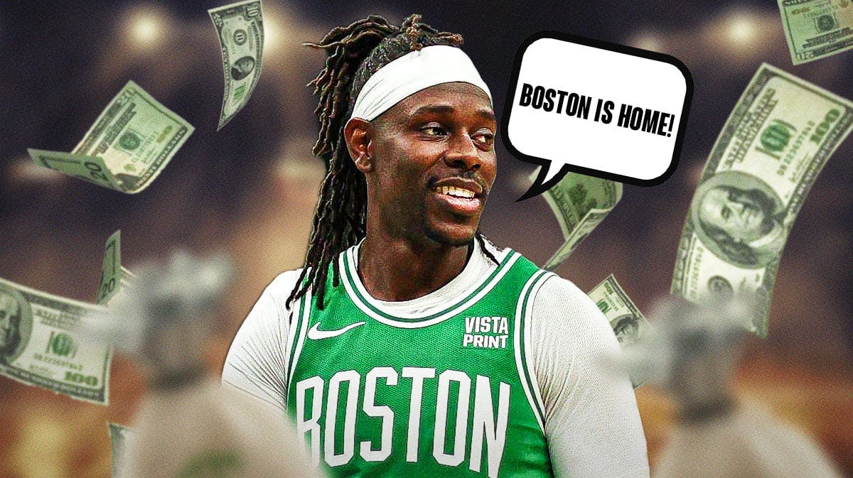 Celtics' Jrue Holiday with money falling around him