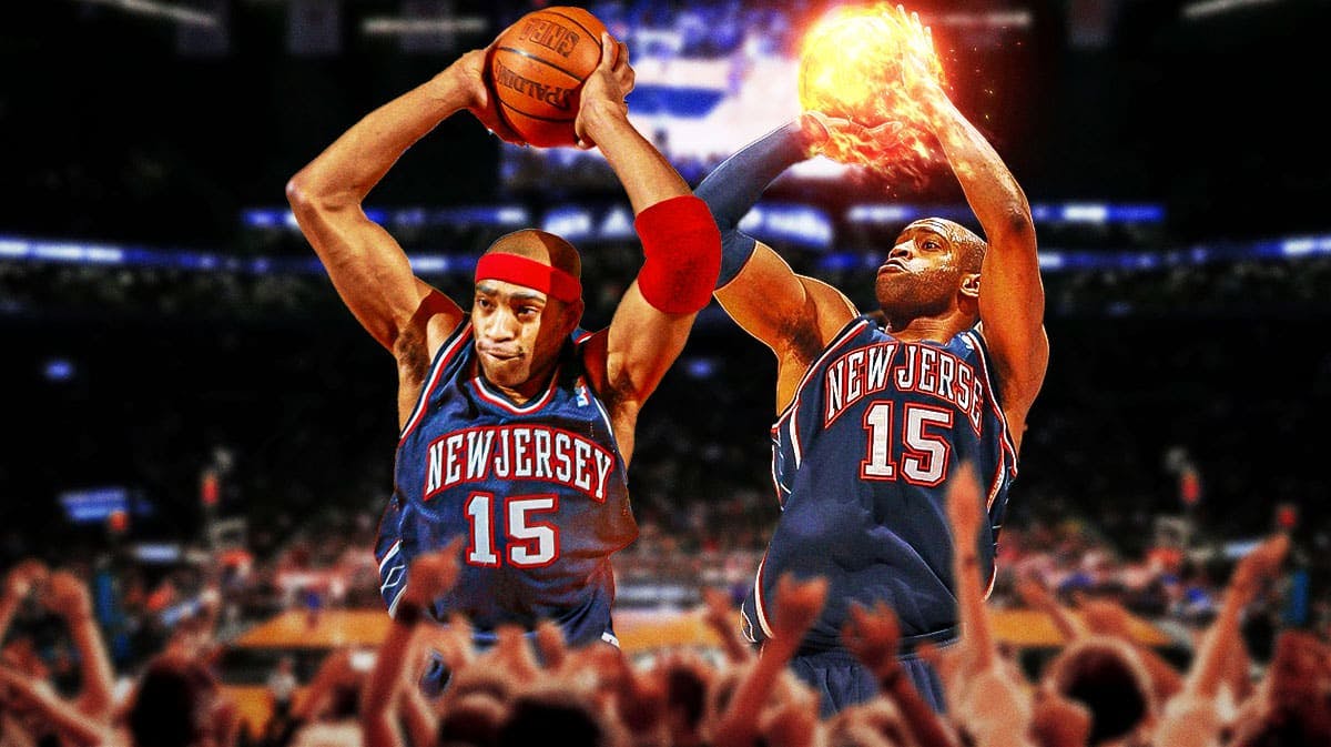 Vince Carter from Nets days dunking, with fireball