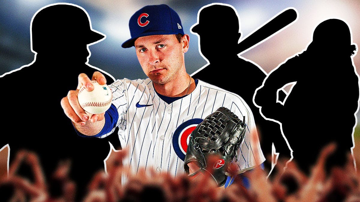Hayden Wesenski and three silhouettes of baseball players