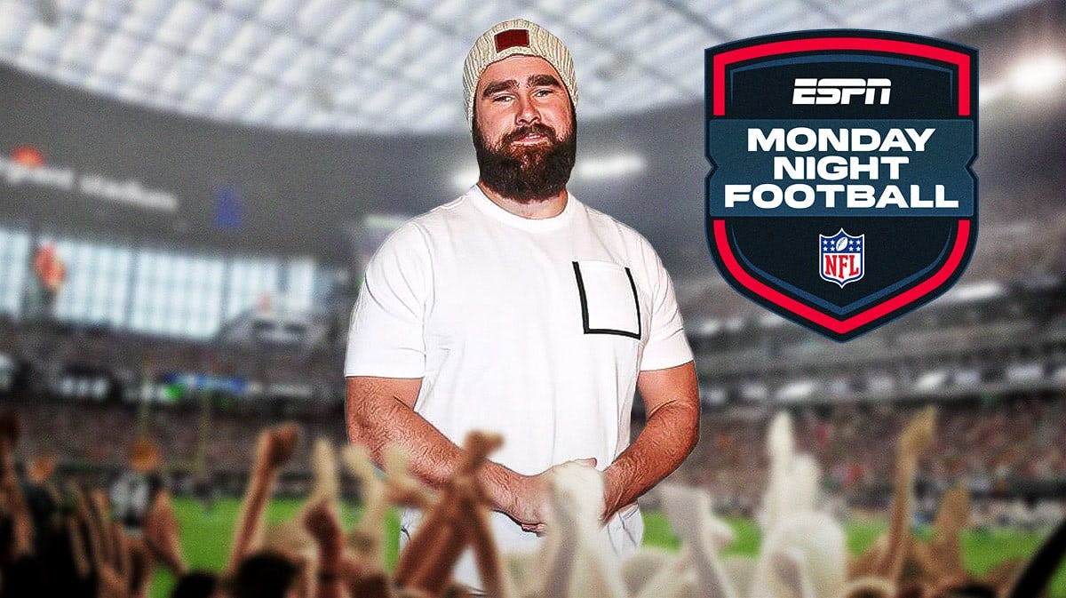 Former NFL center Jason Kelce and an ESPN Monday Night Football logo