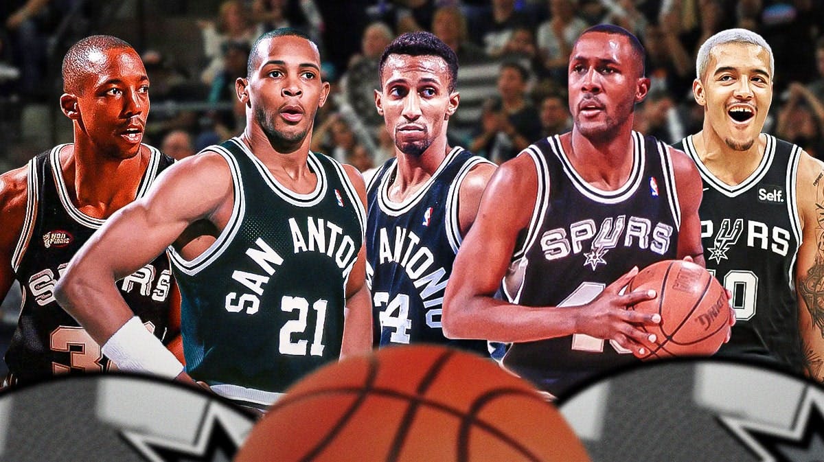 Spurs' top-10 NBA draft picks Alvin Robertson, Johnny Dawkins, Willie Anderson, Sean Elliott and Jeremy Sochan.