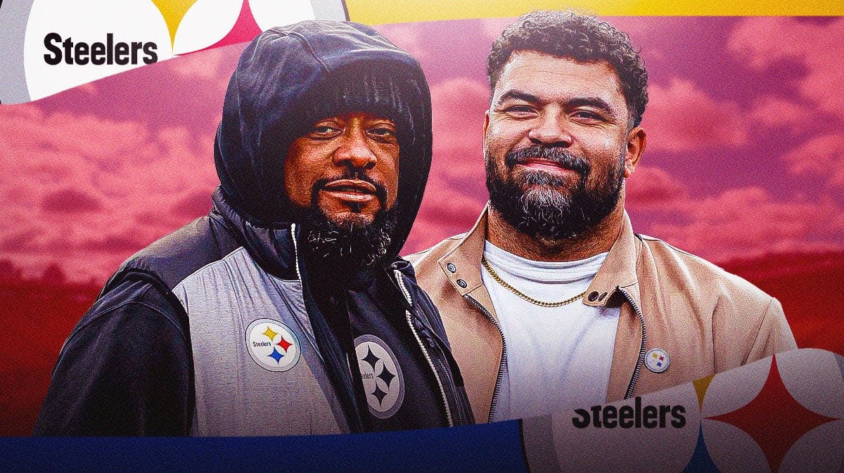 Cam Heyward of the Steelers with Mike Tomlin.