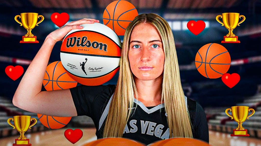 - Las Vegas Aces player Kate Martin, with hearts, trophies and basketballs surrounding her
