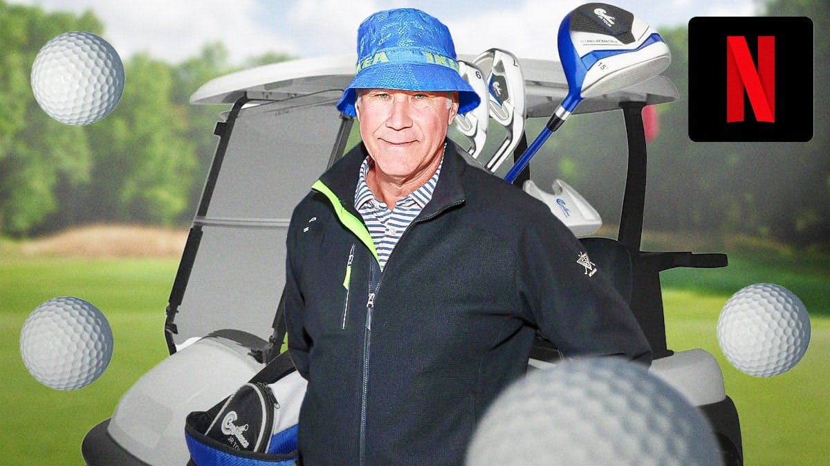 Will Ferrell, Netflix logo, and golf imagery (clubs, balls, golf cart, etc.)