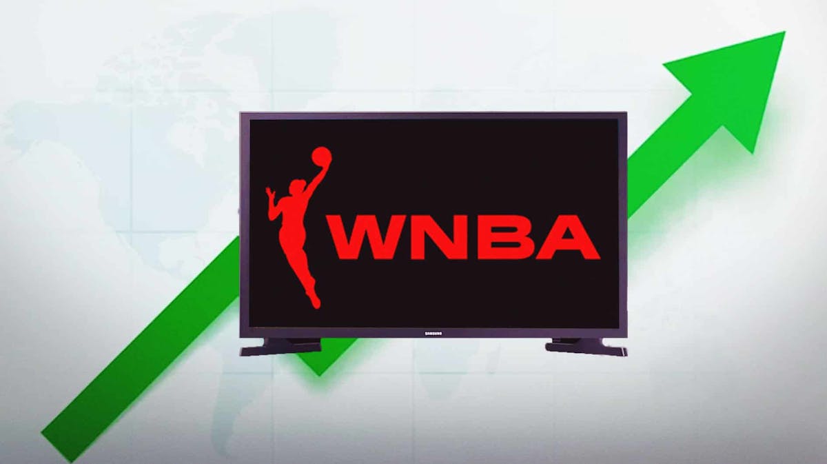 he WNBA logo inside of a television, with a growth arrow behind the television