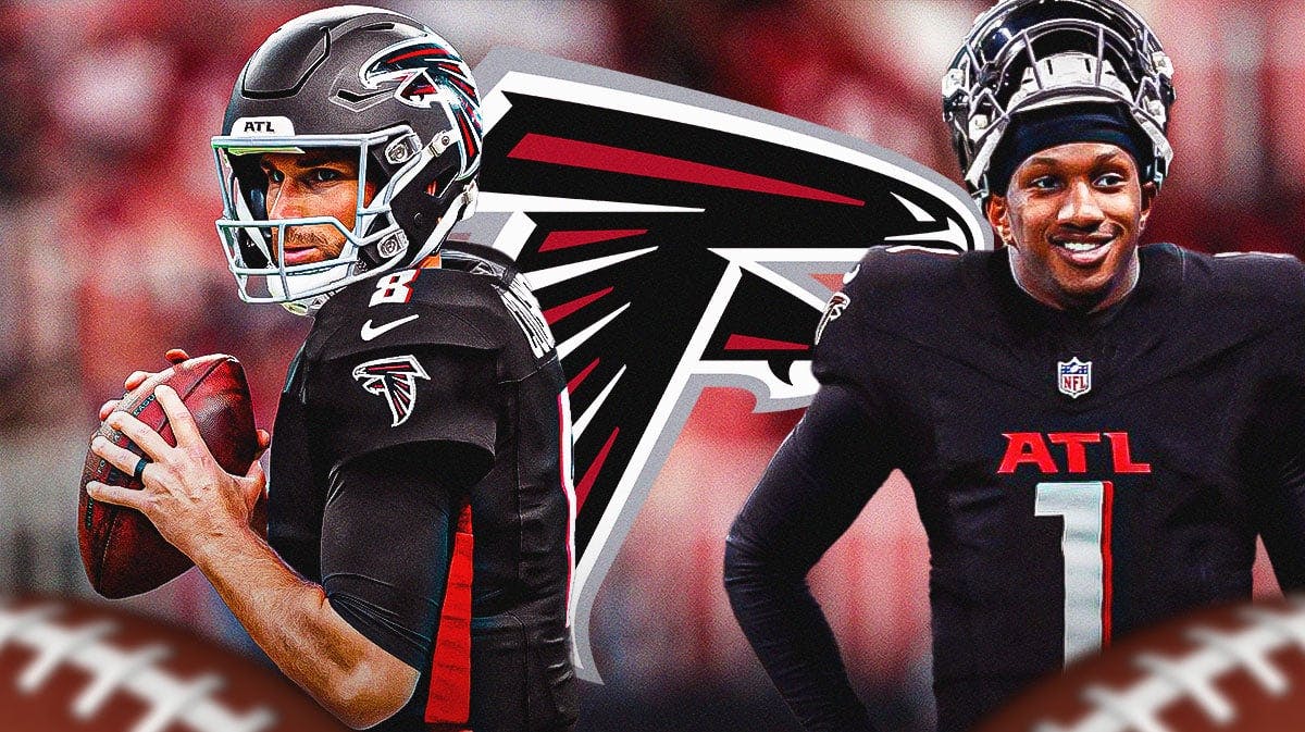 Falcons' Kirk Cousins stands next to Washington football's Michael Penix Jr. after NFL Draft