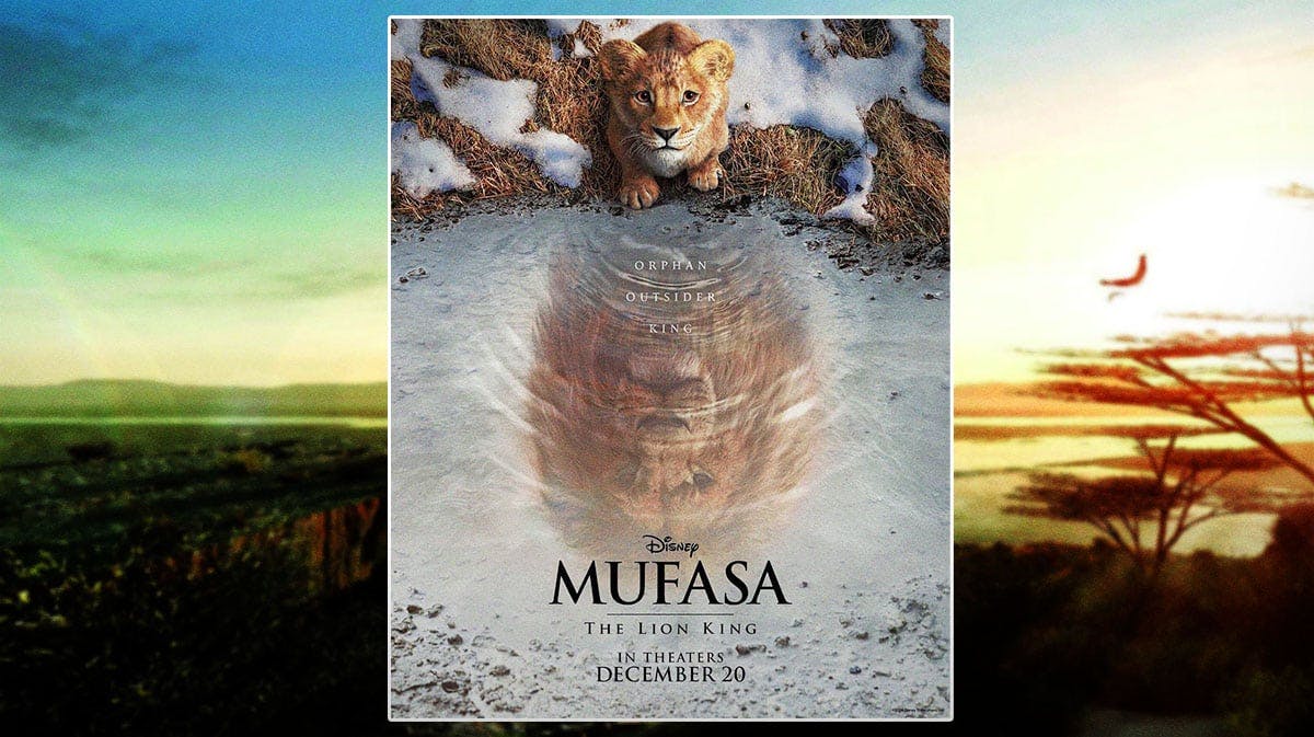 Mufasa: The Lion King prequel spin-off poster with Pride Lands background.