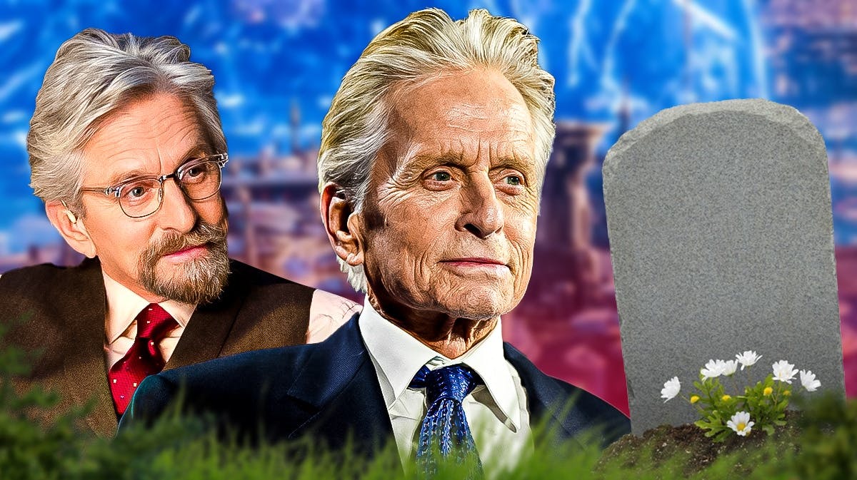 Michael Douglas with a tombstone.