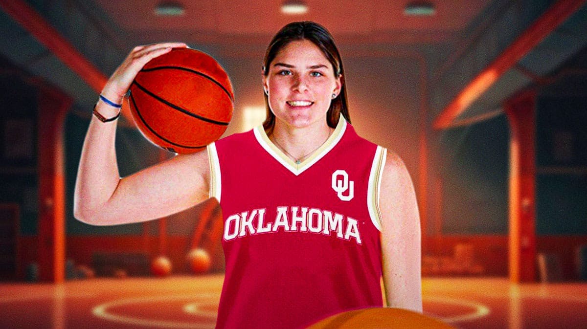 Oregon State women's basketball player Raegan Beers, with a jersey swap so she is in a University of Oklahoma jersey