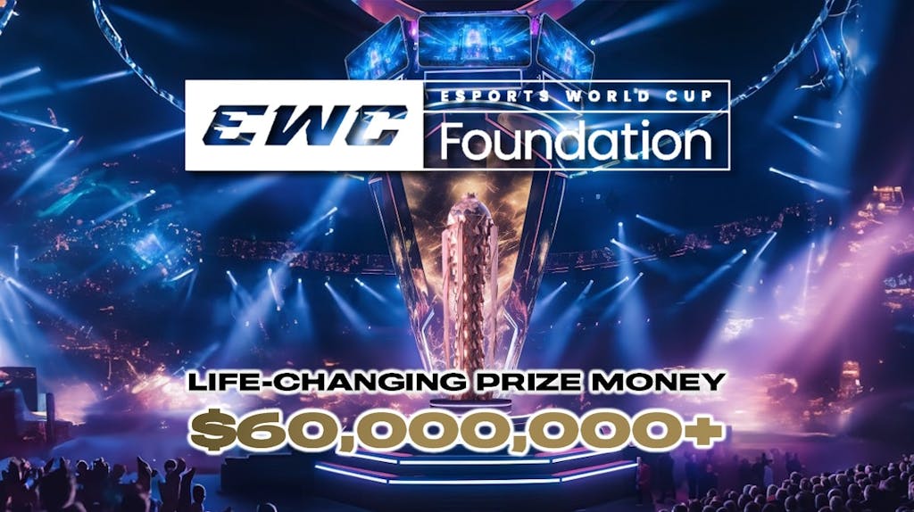 esports world cup prize pool, esports world cup prize, esports world cup, a media image of the esports world cup venue with the competition logo at the top and the words life-changing prize money below