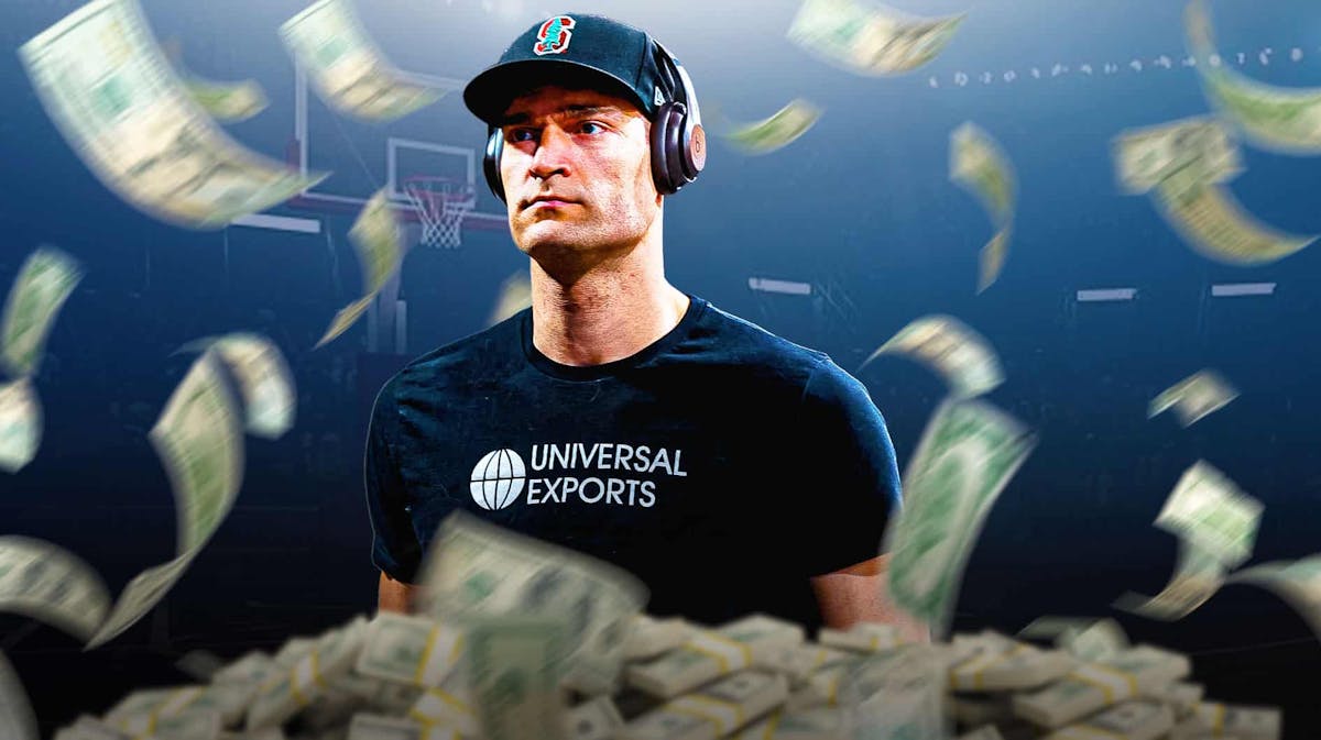 Brook Lopez surrounded by piles of cash.
