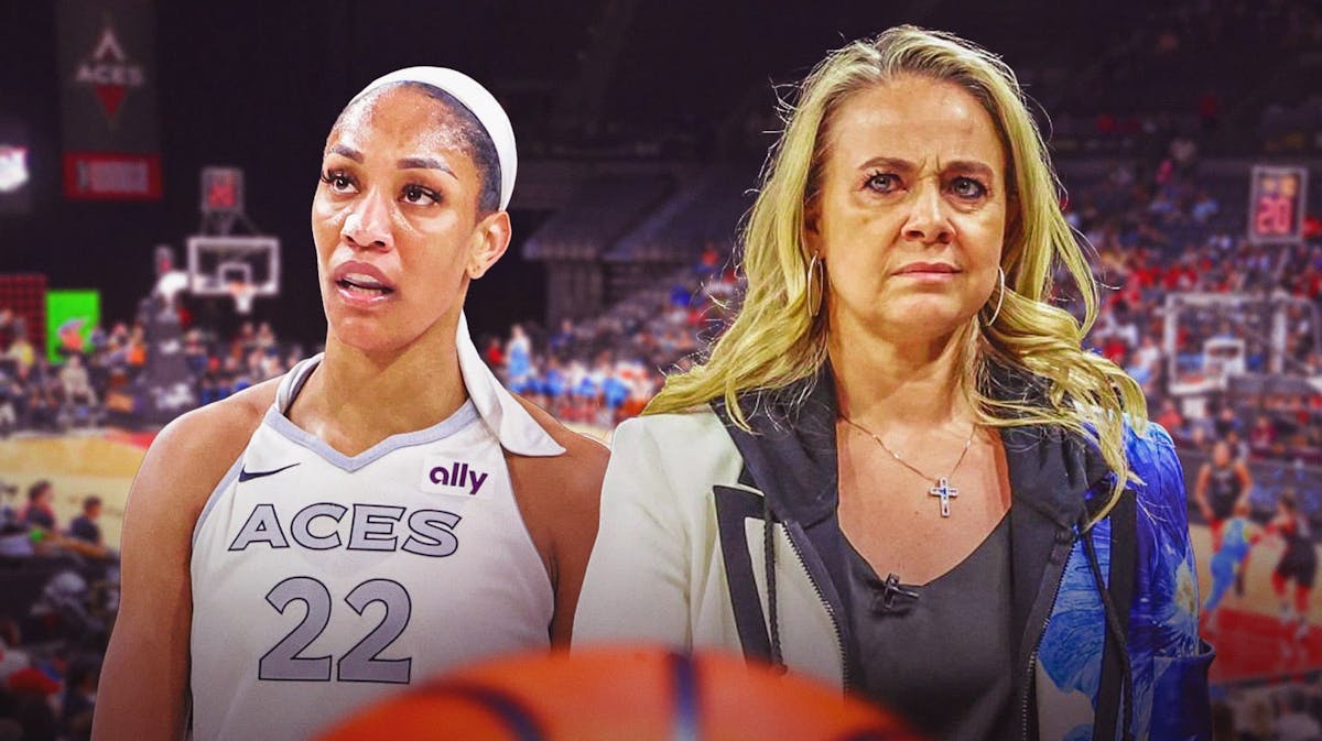 Becky Hammon and A'ja Wilson of the Aces with question marks around them