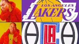 Clippers' Tyronn Lue in the drake saying no meme; top panel is the logo of the Lakers, bottom panel is the logo of the Clippers