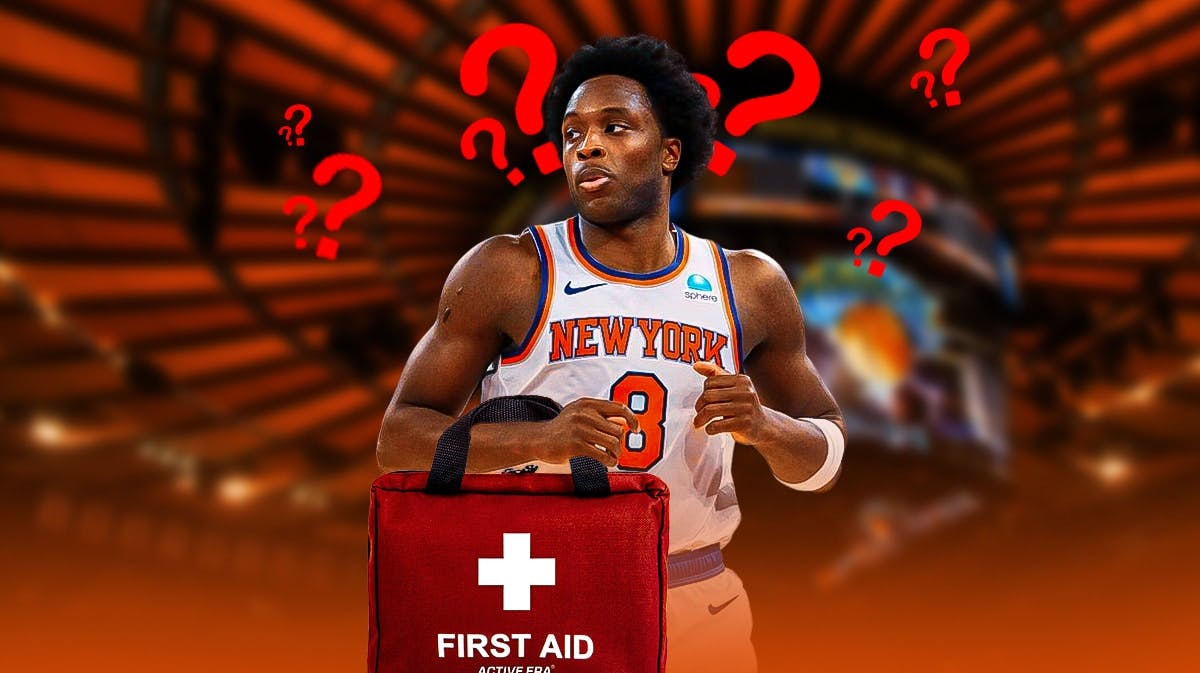 OG Anunoby with a first aid kit and question marks around him