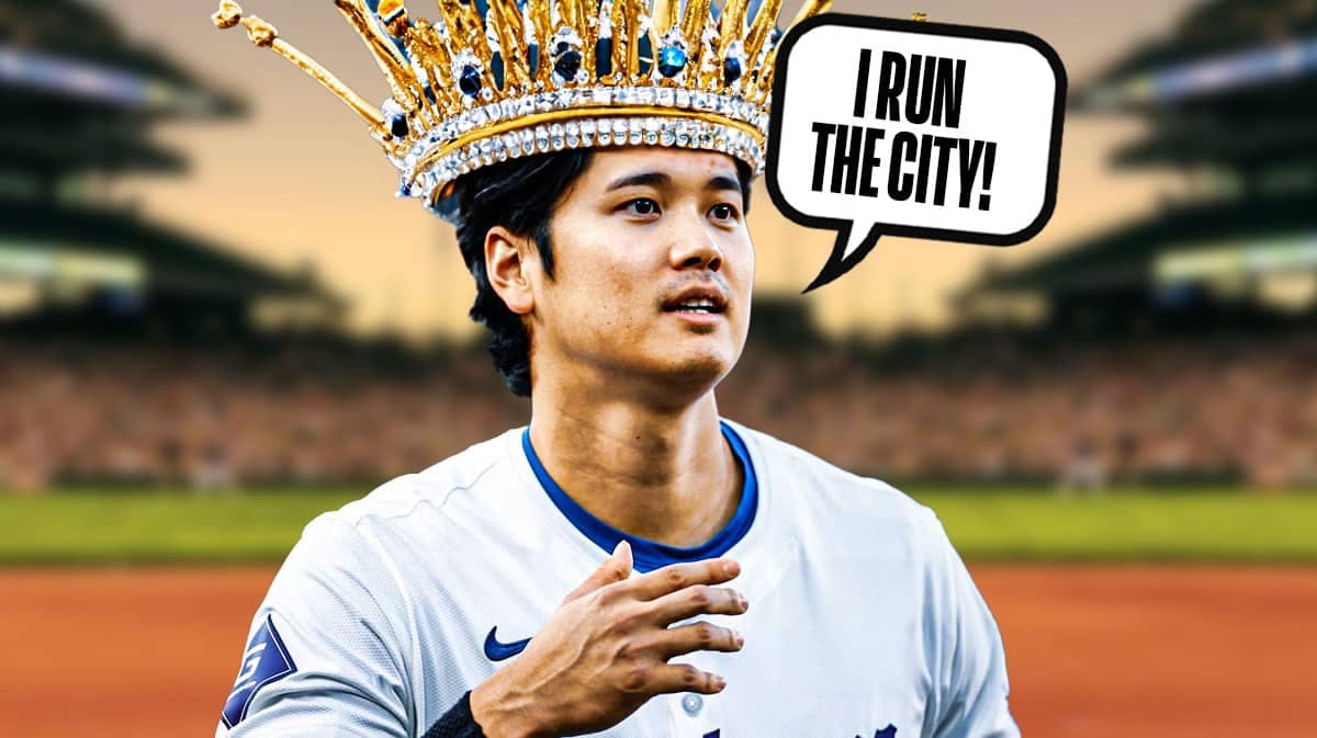Shohei Ohtani with a crown on his head saying "I run the city!"