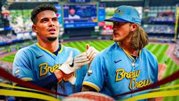Willy Adames and Josh Hader with Brewers stadium in background