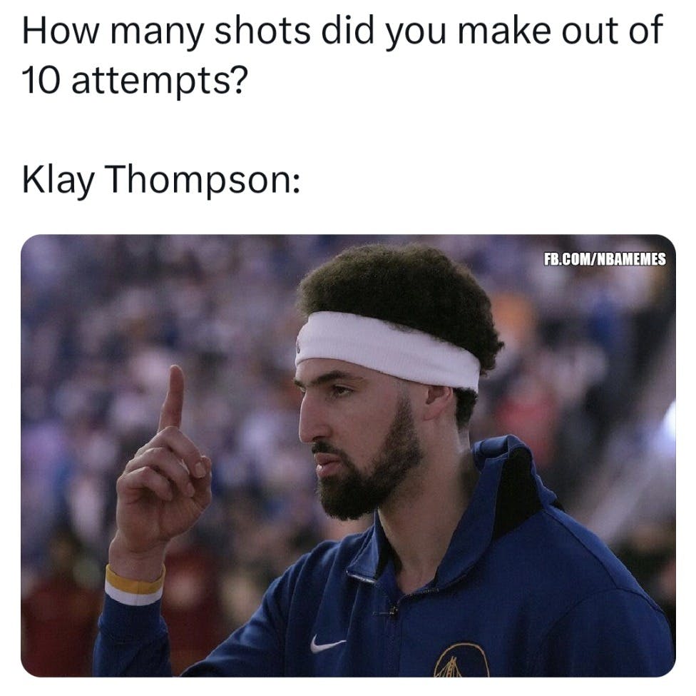 Klay in his last game:
5 points
1/10 FGM
1/6 3PM

#NBA #Warriors #GSW #KlayThompson #nbamemes
