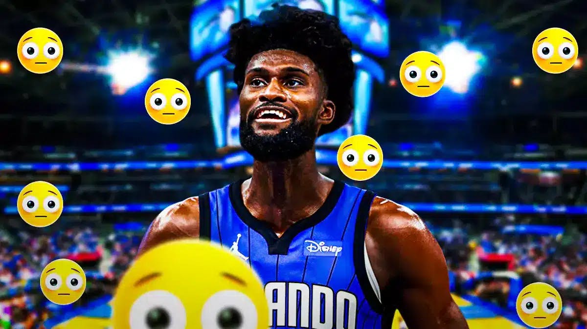 Jonathan Isaac with a bunch of shocked emojis around him