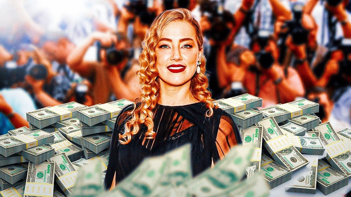 Amber Heard surrounded by piles of cash.