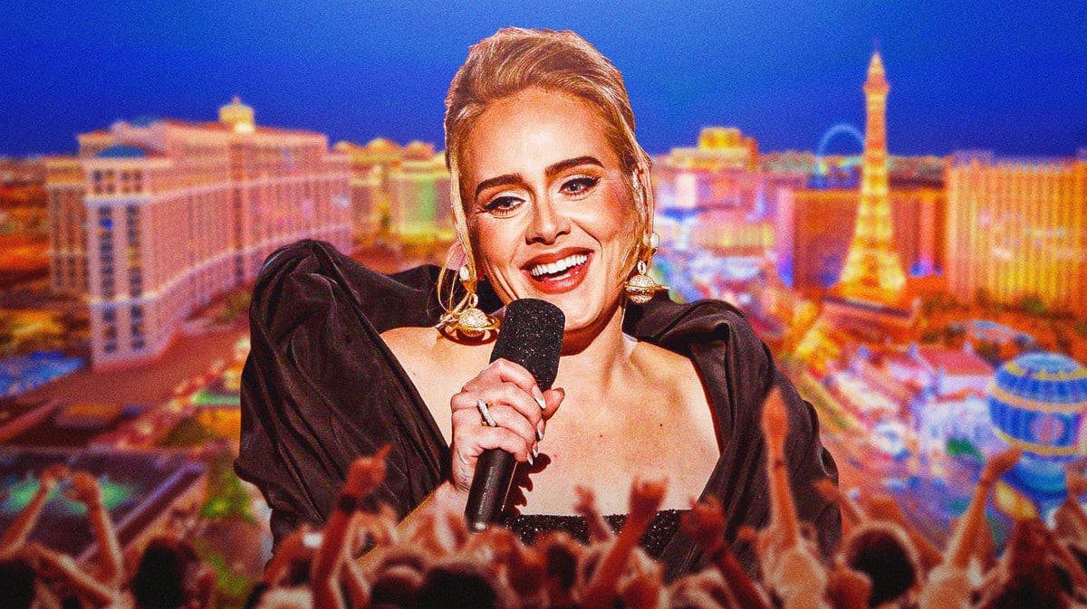 Adele with Las Vegas strip behind her