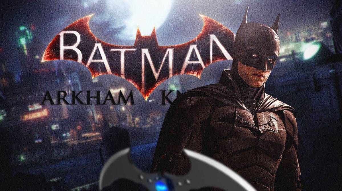 The Batman (2022) with the Arkham Knight logo. The Batman (2022) Suit Reportedly Coming To Arkham Knight