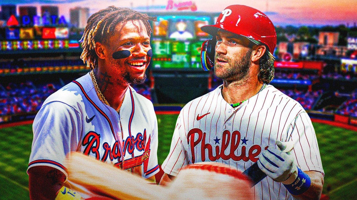Braves star Ronald Acuna Jr laughing at Phillies star Bryce Harper