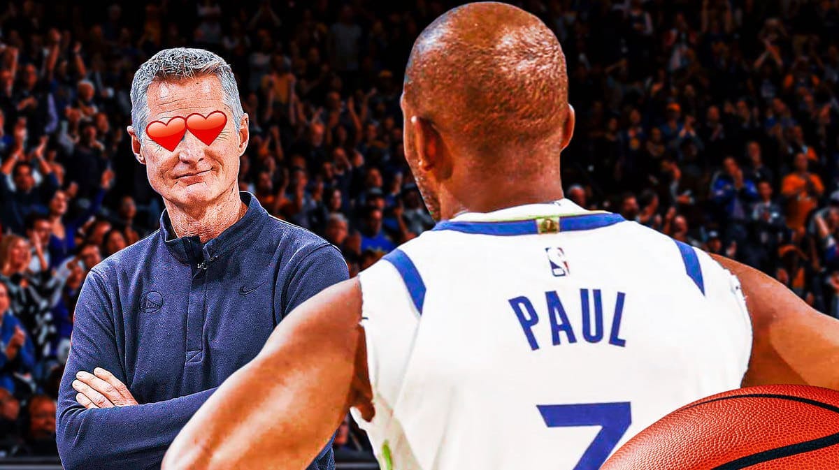 Warriors head coach Steve Kerr with heart eyes looking at Chris Paul