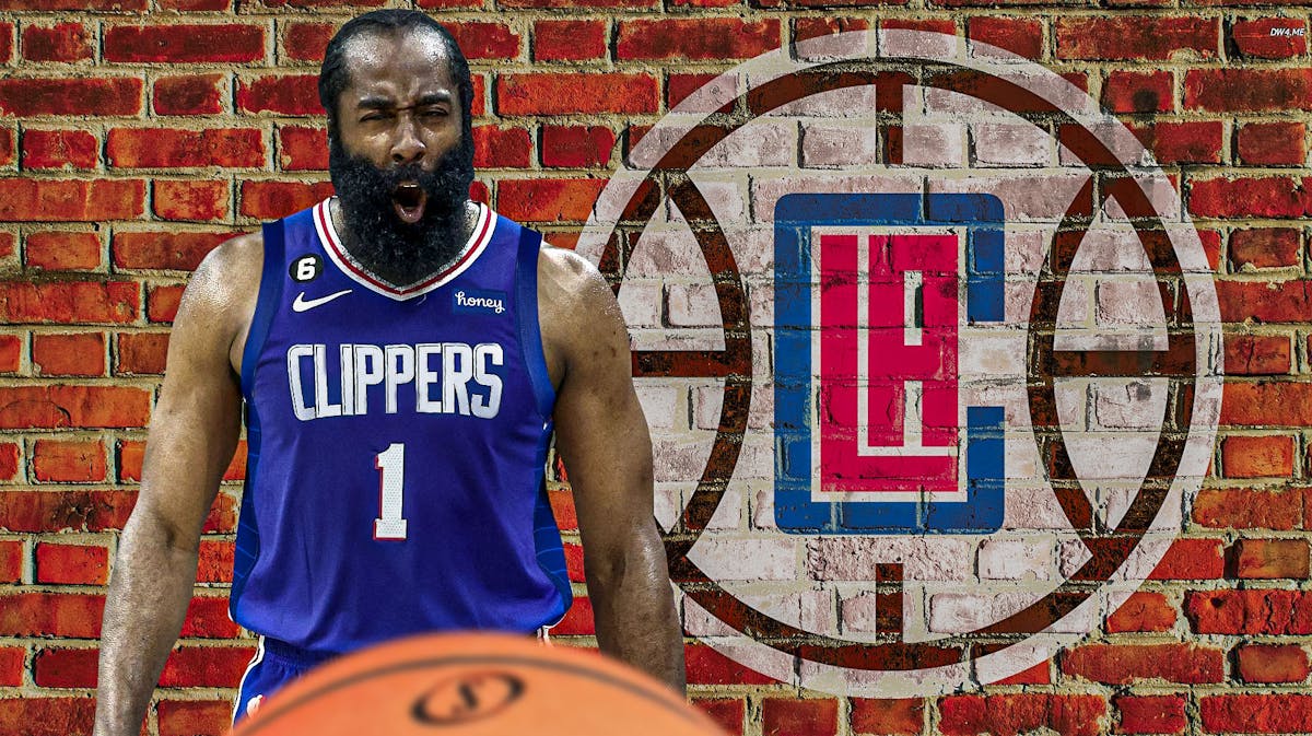 James Harden with a Clippers jersey after getting traded off of the Sixers