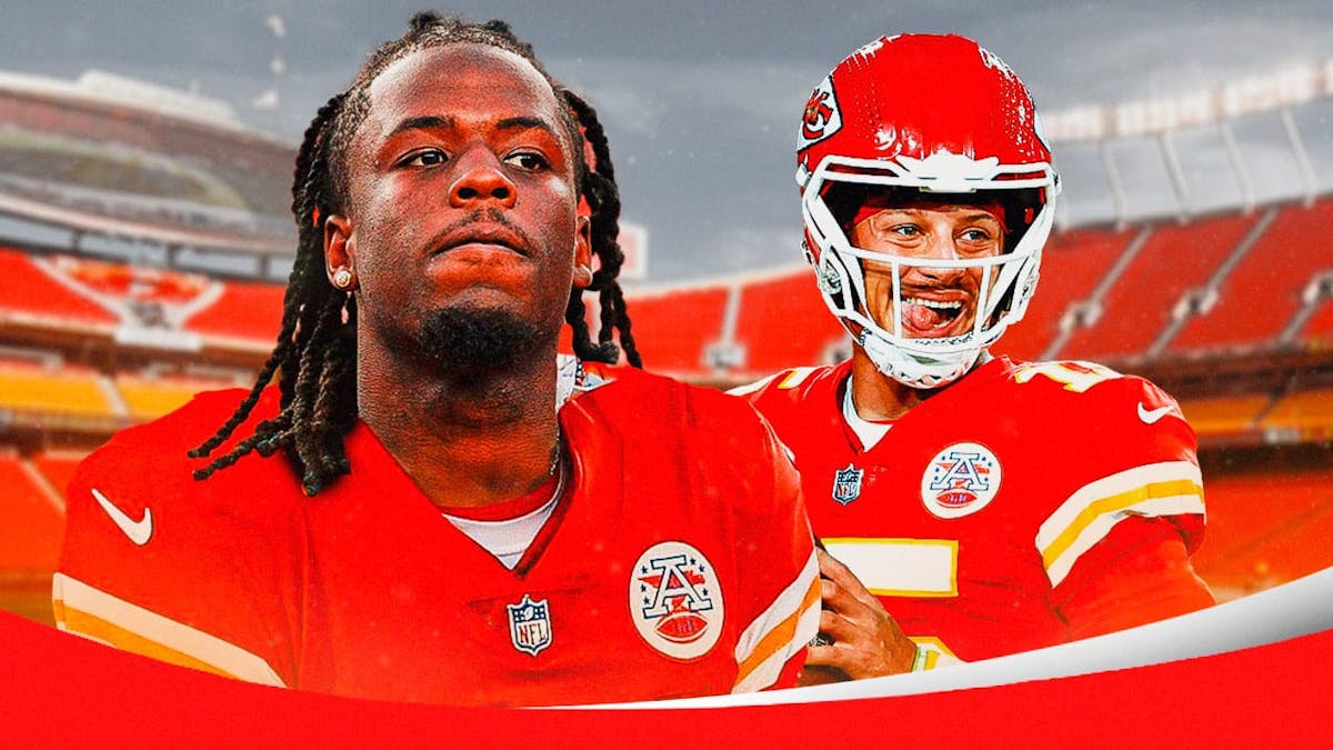 Jerry Jeudy in Chiefs uniform with Patrick Mahomes