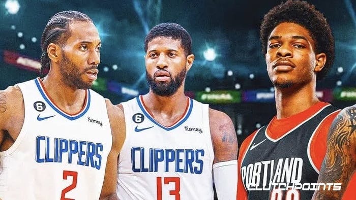Kawhi Leonard with Paul George and Scoot Henderson wondering if he will suit up for the Clippers against the Trail Blazers