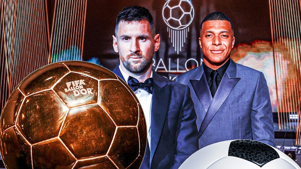 Lionel Messi with the Ballon d’Or, Kylian Mbappe clapping for him